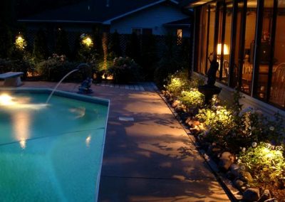 A Pool Area With Lightning in Pool